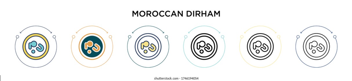 Moroccan dirham icon in filled, thin line, outline and stroke style. Vector illustration of two colored and black moroccan dirham vector icons designs can be used for mobile, ui, web