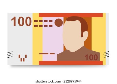 Moroccan Dirham Vector Illustration. Morocco, Ceuta, Melilla, Spain money set bundle banknotes. Paper money 100 MAD. Flat style. Isolated on white background.