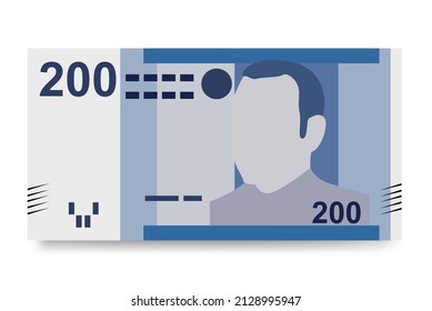 Moroccan Dirham Vector Illustration. Morocco, Ceuta, Melilla, Spain money set bundle banknotes. Paper money 200 MAD. Flat style. Isolated on white background.