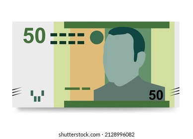 Moroccan Dirham Vector Illustration. Morocco, Ceuta, Melilla, Spain money set bundle banknotes. Paper money 50 MAD. Flat style. Isolated on white background.