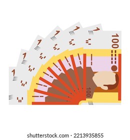 Moroccan Dirham Vector Illustration. Morocco, Ceuta, Melilla, Spain money set bundle banknotes. Paper money 100 MAD. Flat style. Isolated on white background. Simple minimal design.