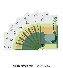 Moroccan Dirham Vector Illustration. Morocco, Ceuta, Melilla, Spain money set bundle banknotes. Paper money 50 MAD. Flat style. Isolated on white background. Simple minimal design.