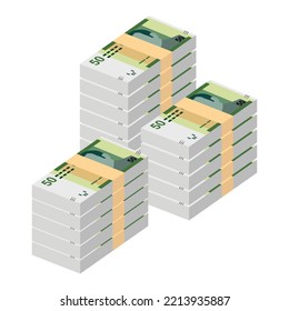 Ilustración del vector Dirham marroquí. Marruecos, Ceuta, Melilla, España, dinero fijo billetes. Dinero en papel 50 MAD. Estilo plano. Aislado sobre fondo blanco. Diseño sencillo y mínimo.