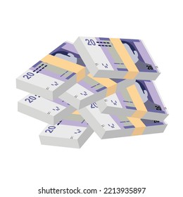 Moroccan Dirham Vector Illustration. Morocco, Ceuta, Melilla, Spain money set bundle banknotes. Paper money 20 MAD. Flat style. Isolated on white background. Simple minimal design.