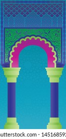 Moroccan door facade in modern cool color