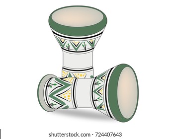 Moroccan drum with green and yellow color
