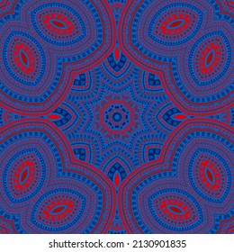 Moroccan ethnic floral vector seamless pattern. Textile patchwork design. Vintage chinese ornament. Wall decor design. Star symmetry composition.