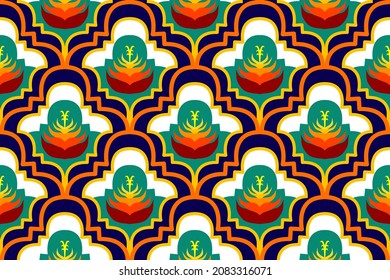 Moroccan ethnic pattern design. Aztec fabric carpet mandala ornament boho chevron textile decoration wallpaper. Tribal turkey African Indian traditional embroidery vector illustrations background 