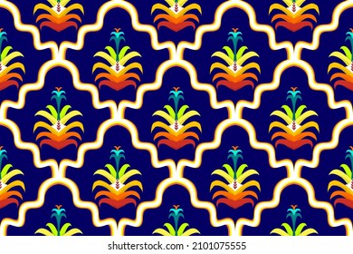 marokkanisches ethnisches Muster. Azteken Stoffteppich Mandala Ornament boho chevron Textil-Dekoration Tapete. Stammtisch-Truthahn Afrikanische Traditionelle Stickerei, Vektorgrafik-Hintergrund 