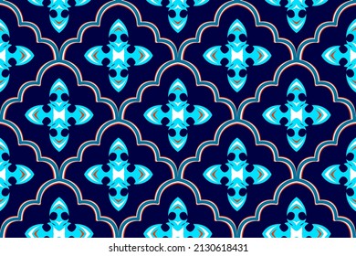 Moroccan ethnic seamless pattern design. Aztec fabric carpet mandala ornament chevron textile decoration wallpaper. Tribal boho native turkey African American traditional embroidery vector background 