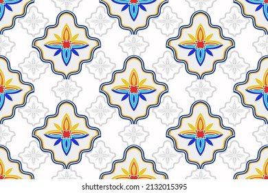 Moroccan ethnic seamless pattern design. Aztec fabric carpet mandala ornament chevron textile decoration wallpaper. Tribal boho native turkey African American traditional embroidery vector background 
