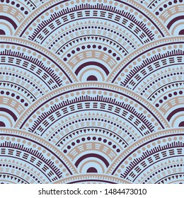 Moroccan fish scale carpet design vector seamless pattern. Ethnic motifs vintage repeating geometry. Arabic folk round medallion circles seamless geometric pattern.