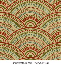 Moroccan fish scale textile ornament vector seamless pattern. Oriental motifs boho line art geometry. Arabic folk overlapping circular shapes seamless geometric pattern.