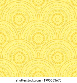 Moroccan fish scale tile design vector seamless pattern. Folk motifs handmade repeating illustration. Arabic ethnic circle mandala elements seamless geometric pattern.