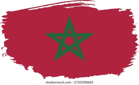 Bandera marroquí con la estrella verde en el fondo rojo del trazo del pincel