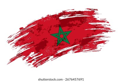Moroccan flag grunge brushstroke texture background. Vector illustration.
