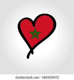 Moroccan flag heart-shaped hand drawn logo. Vector illustration.