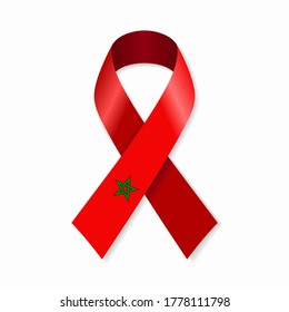 Moroccan flag stripe ribbon on white background. Vector illustration.