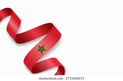 Moroccan flag stylized wavy ribbon, symbolizing national pride, celebration, or cultural identity. Vector illustration.
