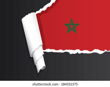Moroccan flag under ripped paper vector illustration.