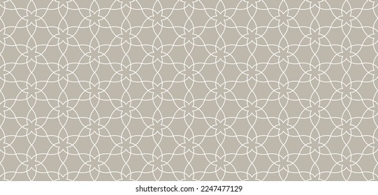 Moroccan floral seamless pattern with minimalistic abstract linear interlaced flowers vector illustration