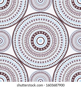 Moroccan folk motifs seamless pattern. Circle medallion mandala abstract flowers. Fabric print template. Fashion or interior pattern. Trendy circular seamless ornament. Henna mandala design.