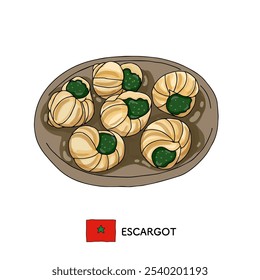 Moroccan food escargot hand-drawn illustration set