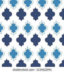 Moroccan geometric pattern. Blue oriental decoration on white background