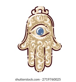 Marokkanische Hamsa Hand Amulett mit schützenden Auge Symbol, traditionelle Hand von Fatima Ornament, islamischen und berber Talisman, dekorative kulturelle Motiv, Cartoon flachen Stil, Vektorgrafik.