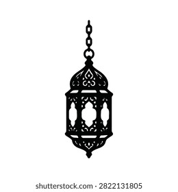 Moroccan hanging lantern silhouette vector flat illustration design.