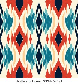 Patrón de ikat marroquí étnico bello arte de fondo. Moda textil de bordado popular patrón sin fisuras. Diseño para fondo, papel pintado, tela, ropa, textil, alfombra, batik, bordado.