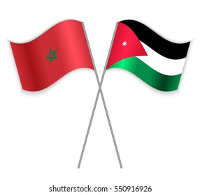Moroccan and Jordanian crossed flags. Morocco combined with Jordan isolated on white. Language learning, international business or travel concept.
