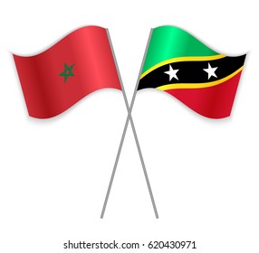 Moroccan and Kittitian crossed flags. Morocco combined with Saint Kitts and Nevis isolated on white. Language learning, international business or travel concept.