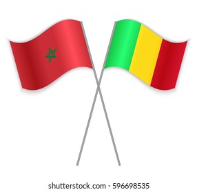 Moroccan and Malian crossed flags. Morocco combined with Mali isolated on white. Language learning, international business or travel concept.