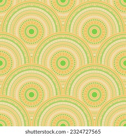 Moroccan mandala circles background vector seamless pattern. Oriental motifs geo repeating scallops. Arabic ethnic mandala shapes seamless geometric motifs pattern.