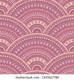 Moroccan medallions mosaic tile design vector seamless pattern. Folk motifs vintage line art geometry. Arabic ethnic round medallion circles seamless geometric pattern.