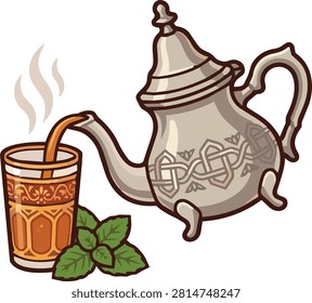 Moroccan Mint Tea Ceremony Pouring From Metal Teapot