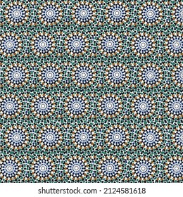 marokkanisches Mosaik-Modell für nahtlose Auflösung basierend auf dem geometrischen arabisch-islamischen Mosaik-Design Amazigh. Wiederholt die Vektorgrenze. Abstrakte Illustrations-Hintergrundvorlage.