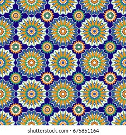 Moroccan Mosaic Seamless Patterns. Retro motif. Vector illustration. Textile rapport.