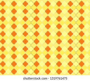 Moroccan Mosque Window Vector Seamless Pattern. Ramadan mubarak muslim background. Traditional ramadan mosque pattern with gold grid mosaic. Stylish islamic window grid design of lantern shape tiles.