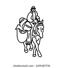 Moroccan mule vector hand drawing. Line art of domestic animal. Travel sketch