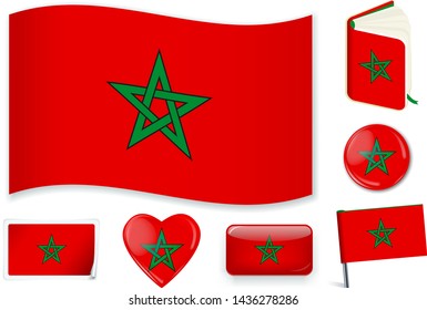Moroccan national flag. Vector illustration. 3 layers. Shadows, flat flag, lights and shadows. Collection of 220 world flags. Accurate colors. Easy changes.