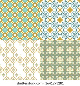 Moroccan ornamental seamless pattern. Traditional Arabic oriental mix background decorative design texture set of four.