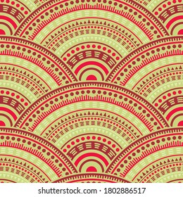 Diseño de alfombras de círculos solapados marroquíes vectores sin fisuras. Motivos orientales geometría extensible primitiva. Los elementos de mandala de círculo folclórico árabe son un patrón geométrico sin fisuras.