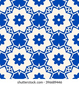 Moroccan pattern. Geometric blue seamless patterns set. Abstract moroccan background. Vector repeating texture. Blue arabic traditional seamless pattern