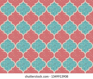 Moroccan Quatrefoil Seamless Pattern. Mosaic Motif Ogee For Ethnic Background. Suitable For Decorating Baby Shower Card, Wedding, Surface Design, Fabrics, Textiles Wrapping Paper