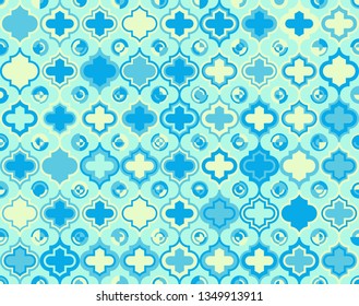 Moroccan Quatrefoil Seamless Pattern. Mosaic Motif Ogee For Ethnic Background. Suitable For Decorating Baby Shower Card, Wedding, Surface Design, Fabrics, Textiles Wrapping Paper