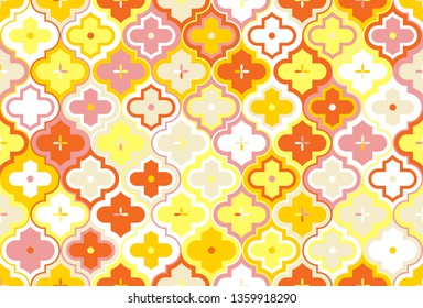 Moroccan Quatrefoil Seamless Pattern. Mosaic Motif Ogee For Ethnic Background. Suitable For Decorating Baby Shower Card, Wedding, Surface Design, Fabrics, Textiles Wrapping Paper