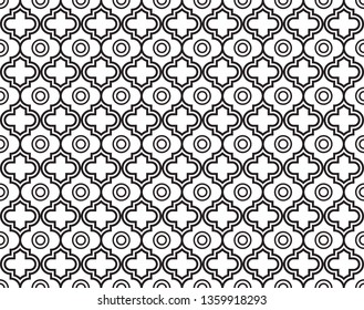Moroccan Quatrefoil Seamless Pattern. Mosaic Motif Ogee For Ethnic Background. Suitable For Decorating Baby Shower Card, Wedding, Surface Design, Fabrics, Textiles Wrapping Paper