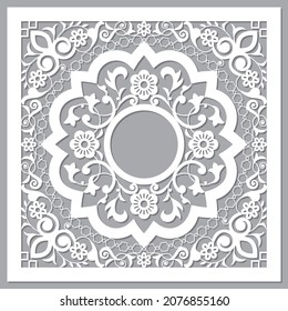 marokkanischer Retro-Rahmen oder Grenzdesign, Vektor arabischen Muster mit Blumen, Blättern und Schlingen. Marrakesch Traditionelle Dekoration in Weiß auf Grau, Vorlagendesign inspiriert von marokkanischen Kunst

